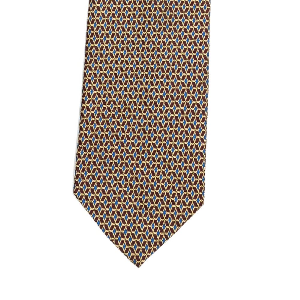 Cloud Nine Men’s Tie Brown Blue Geometric 58" Designer Wide Tie New